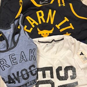 (3) Under Armour Project Rock Men’s Workout Tanks - Black, Blue, White